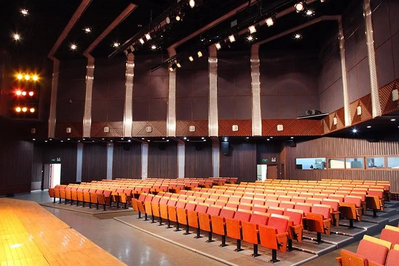 大学多功能厅改造前的另一侧视角，展示原始空间几何与座席关系