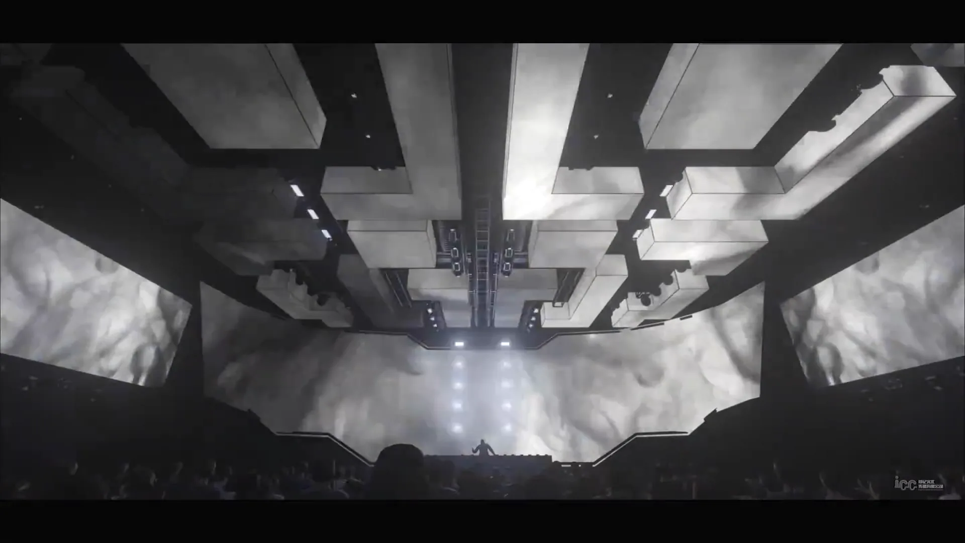 Atlantis Club monochrome view of ceiling geometry and lighting matrix